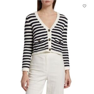 Ba&sh Garden Cardigan Sweater Women Medium (2) Cropped Gold Button Striped White